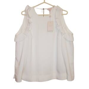New Ted Baker Steffe white open shoulder ruffled long sleeved blouse size 12
